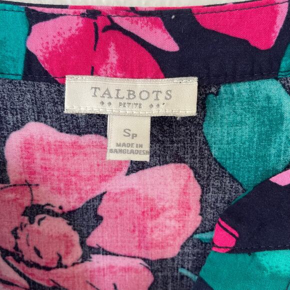 Talbots Size S/P Black Pink Green Floral blouse - Picture 2 of 9